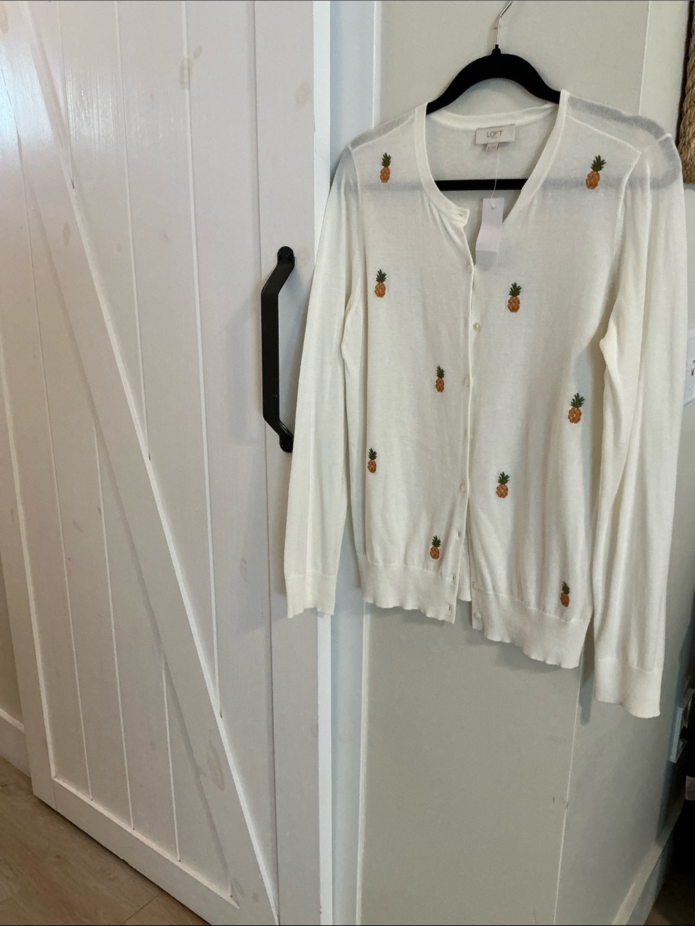 LOFT Cream Cardigan with Embroidered Pineapples